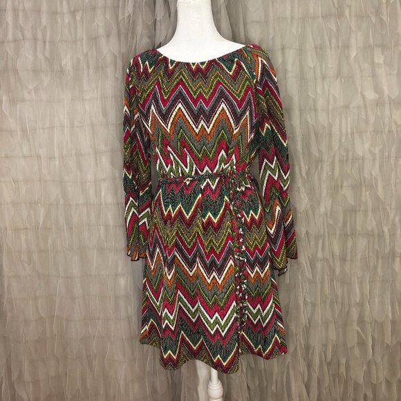 Urban Mangoz Multicolor Chevron Bell Sleeve Dress | Women’s Medium - Picture 2 of 7